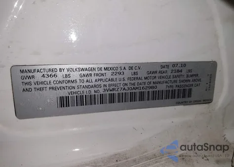 2010 Volkswagen Jetta Limited Edition z USA, uszkodzony, nr VIN 3VWRZ7AJ0AM162980